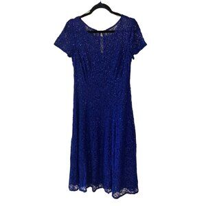 NWT SLNY Fashions Sequined Lace Midi Dress Iris Blue Sz Varies